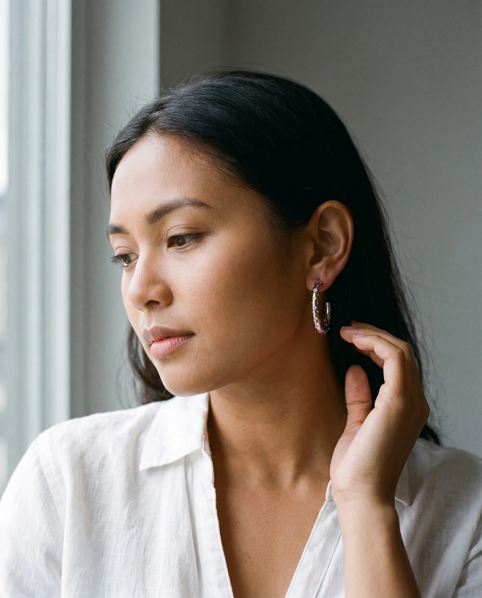 Silver-Tone Multicolor Crystal Hoop Earrings