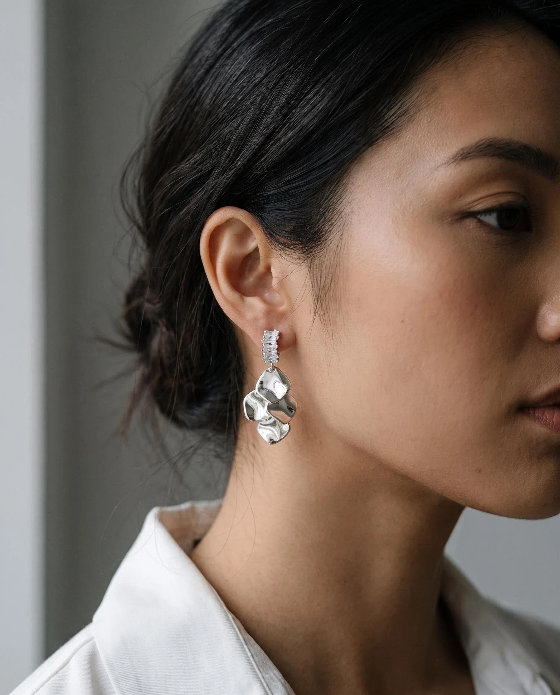 Silver-Tone Abstract Disc Drop Earrings