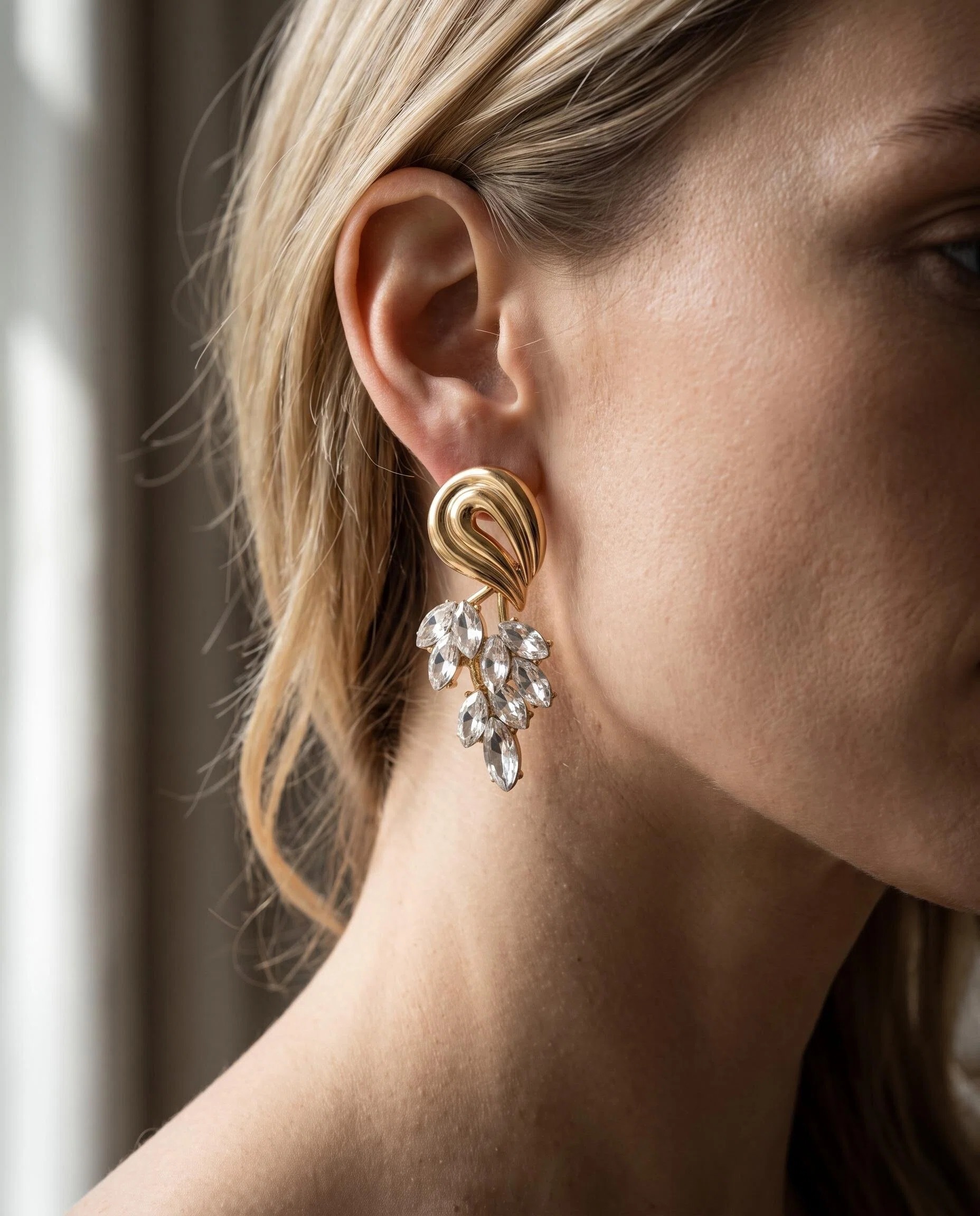 Gold-Tone Swirl Crystal Cluster Earrings