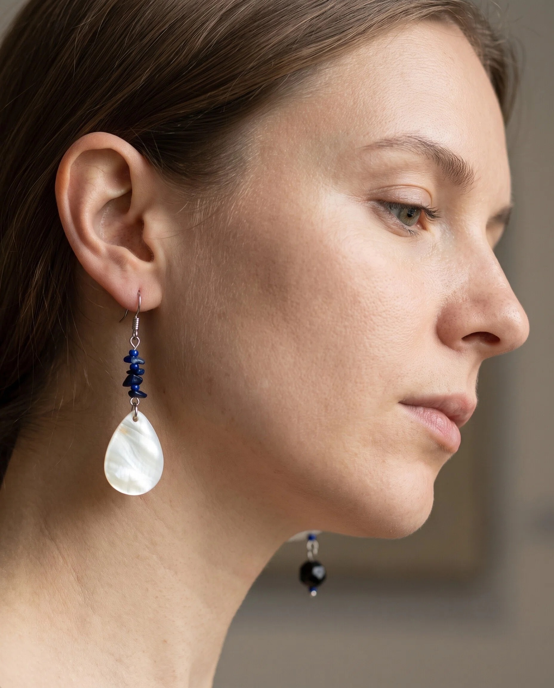Asymmetric Blue Shell-Look Drop Earrings