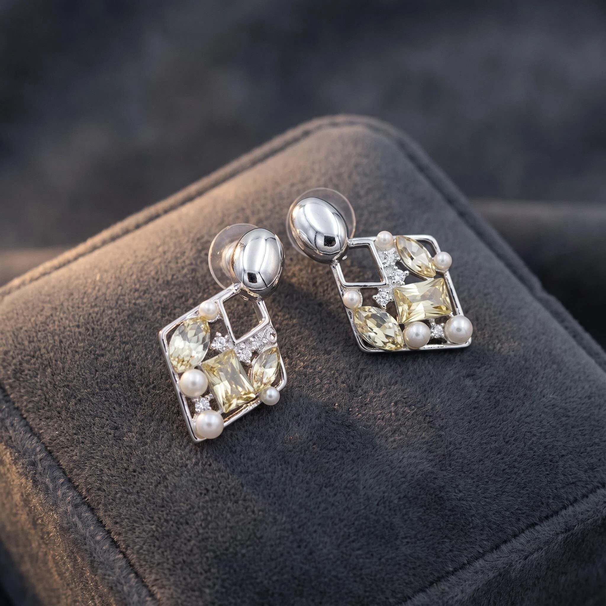 Silver-Tone Geometric Pearl-Look Drop Earrings