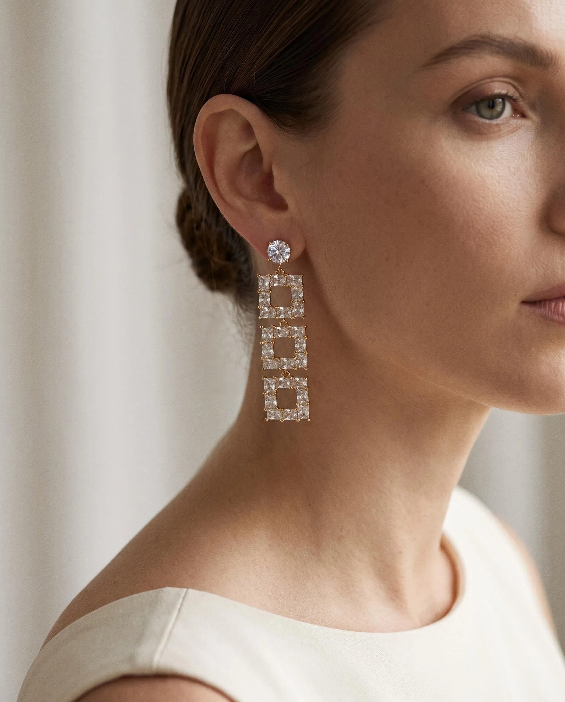 Gold-Tone Crystal Ladder Drop Earrings