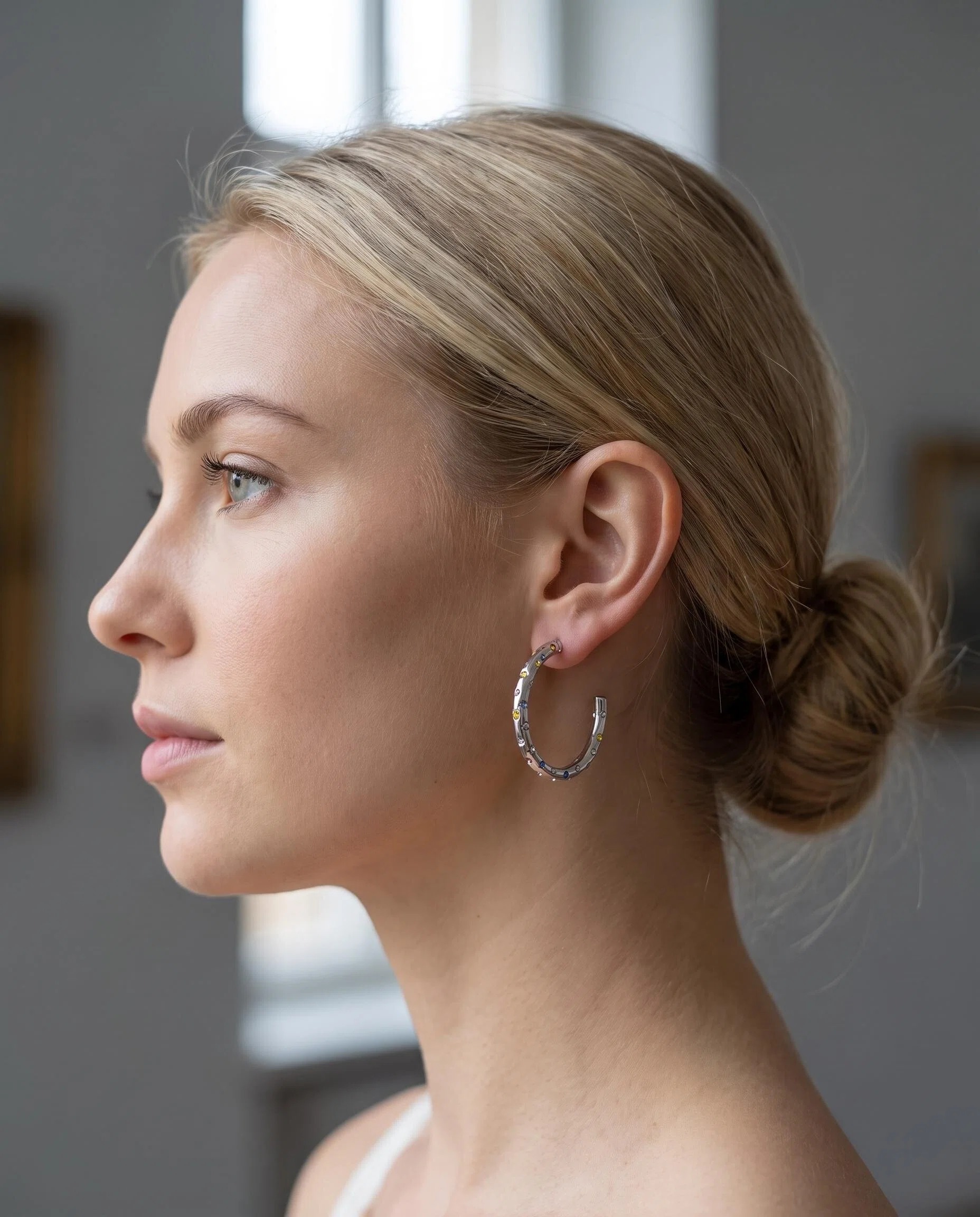 Silver-Tone Multicolor Crystal Hoop Earrings