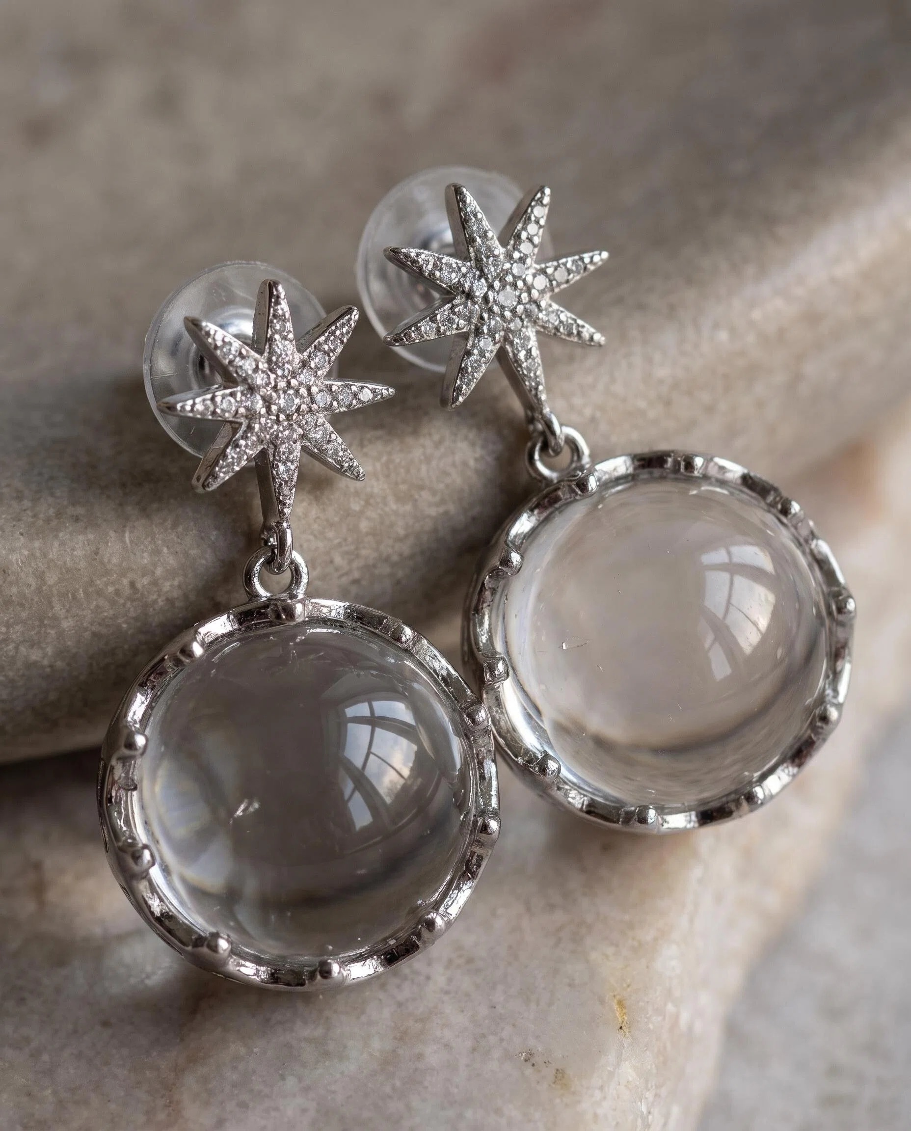 Silver-Tone Starburst Crystal Drop Earrings
