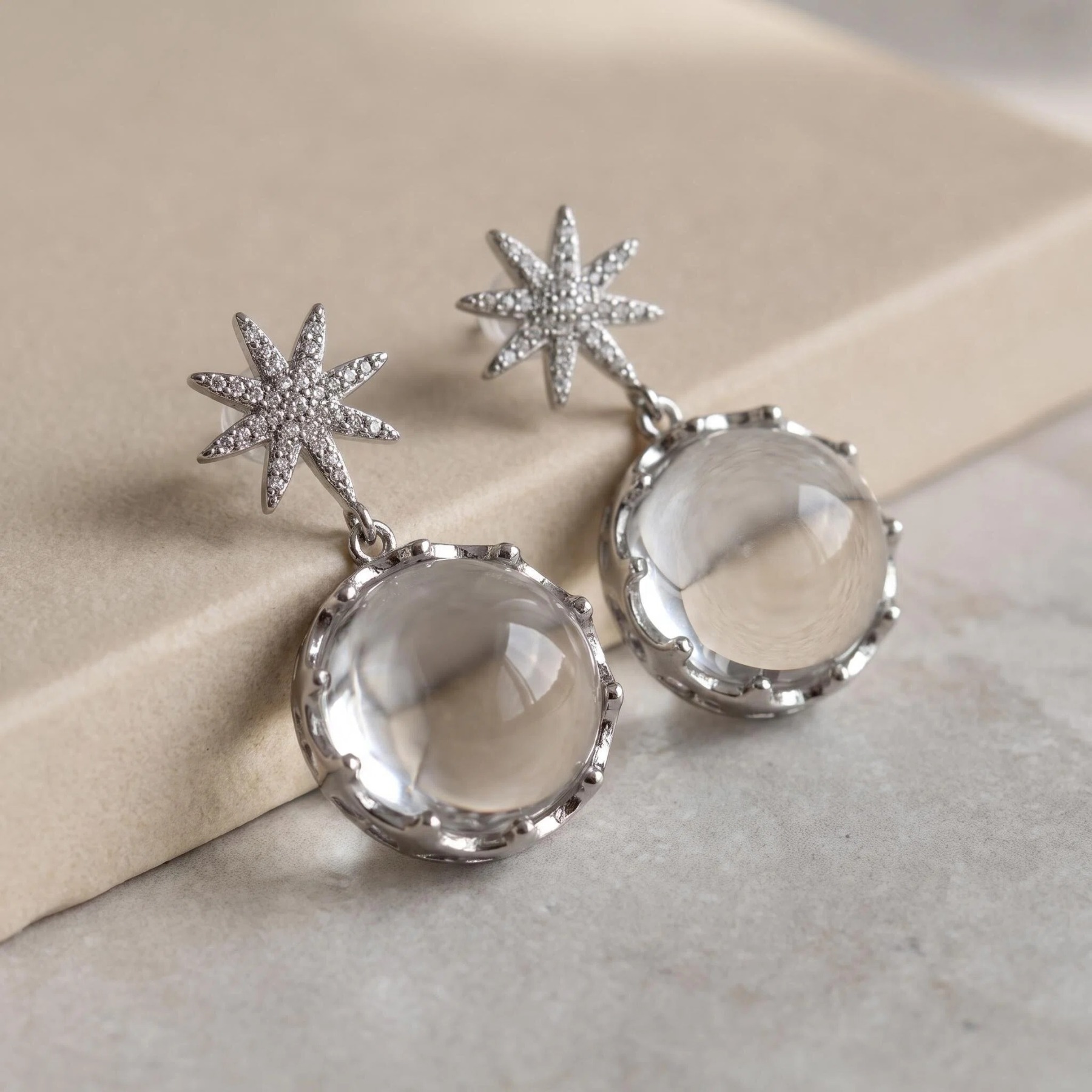 Silver-Tone Starburst Crystal Drop Earrings