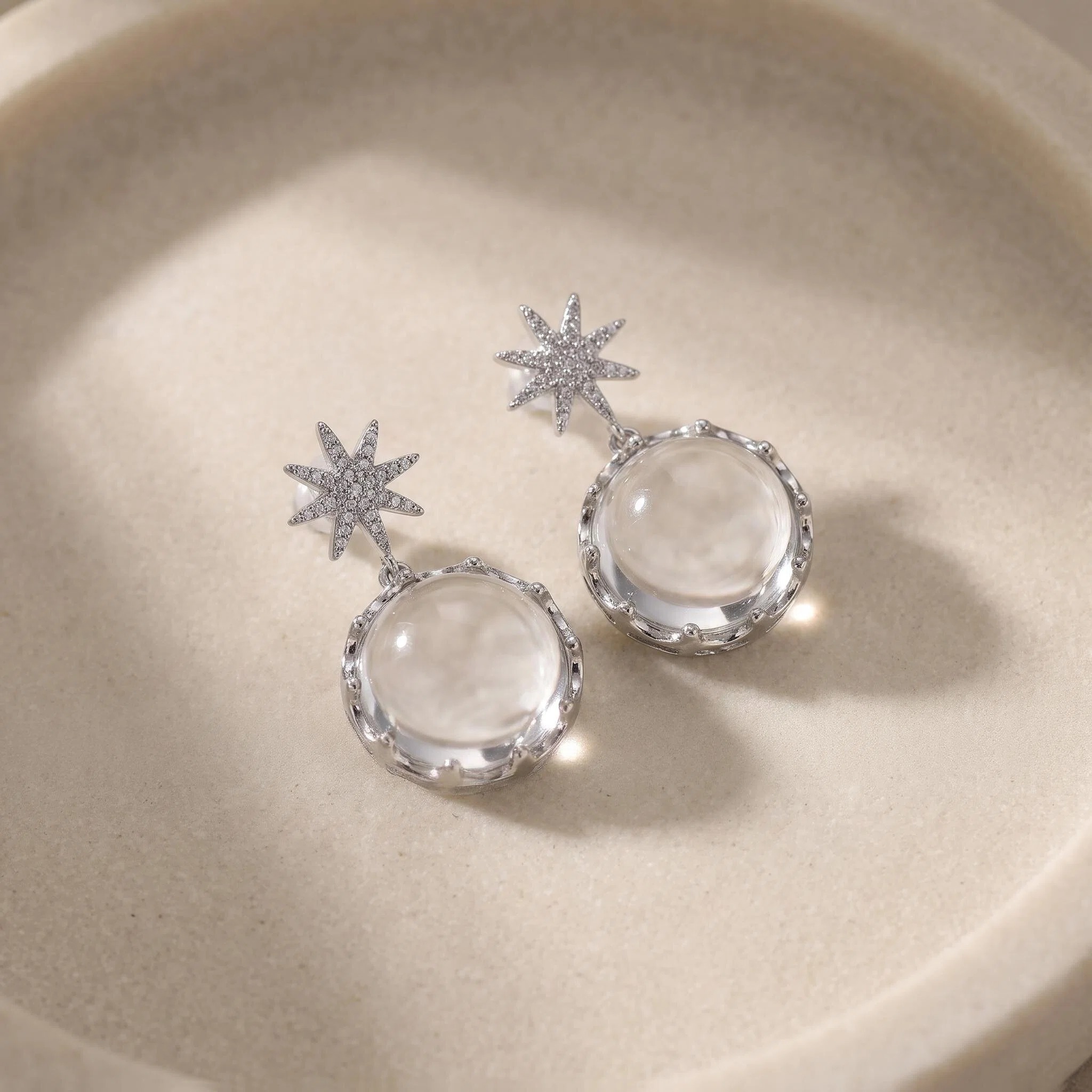 Silver-Tone Starburst Crystal Drop Earrings