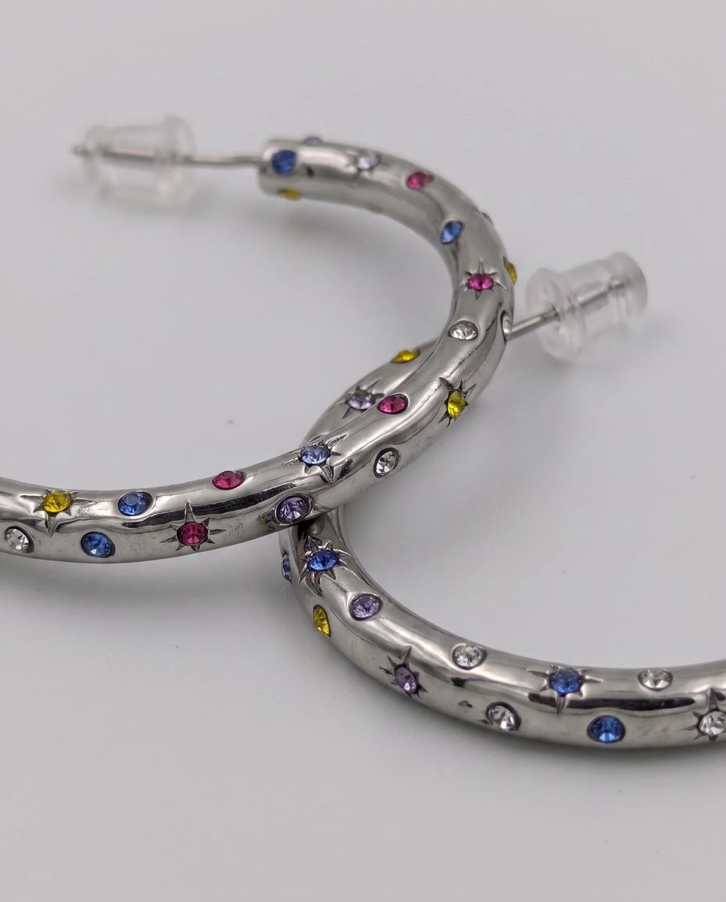 Silver-Tone Multicolor Crystal Hoop Earrings