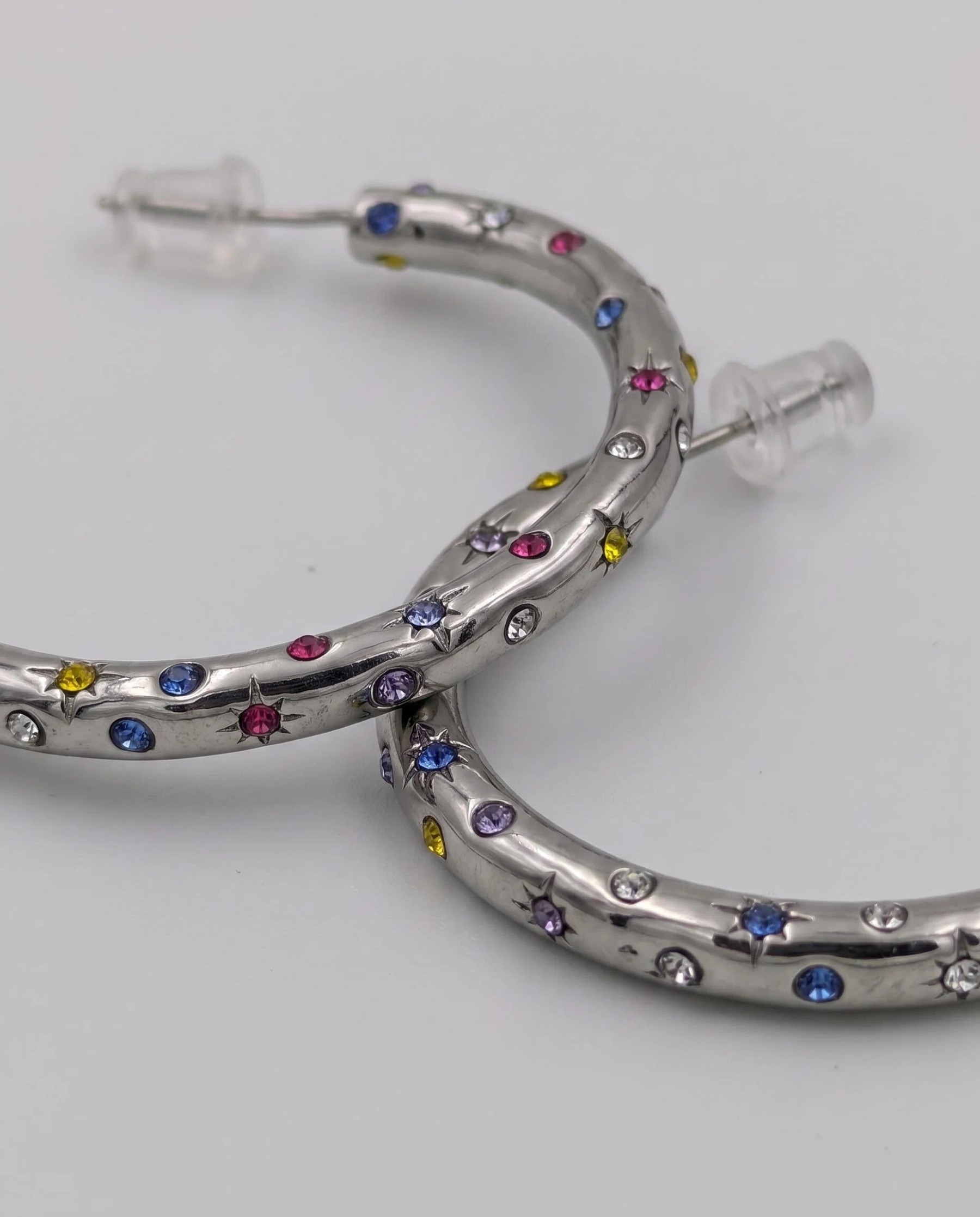 Silver-Tone Multicolor Crystal Hoop Earrings