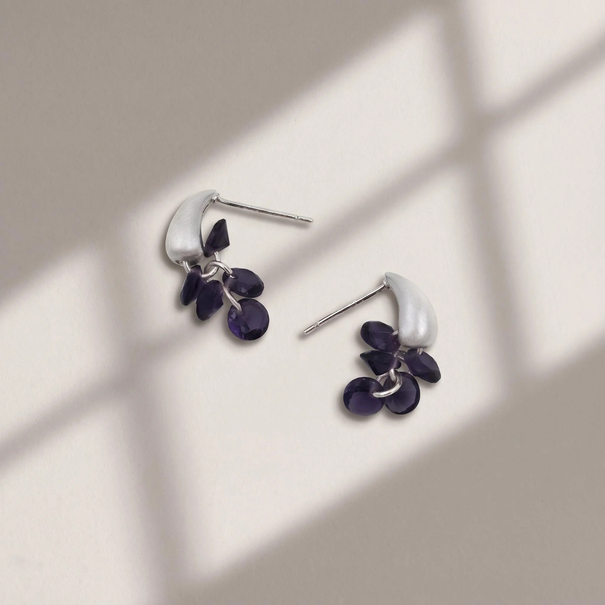 Silver-Tone Purple Petal Cluster Earrings