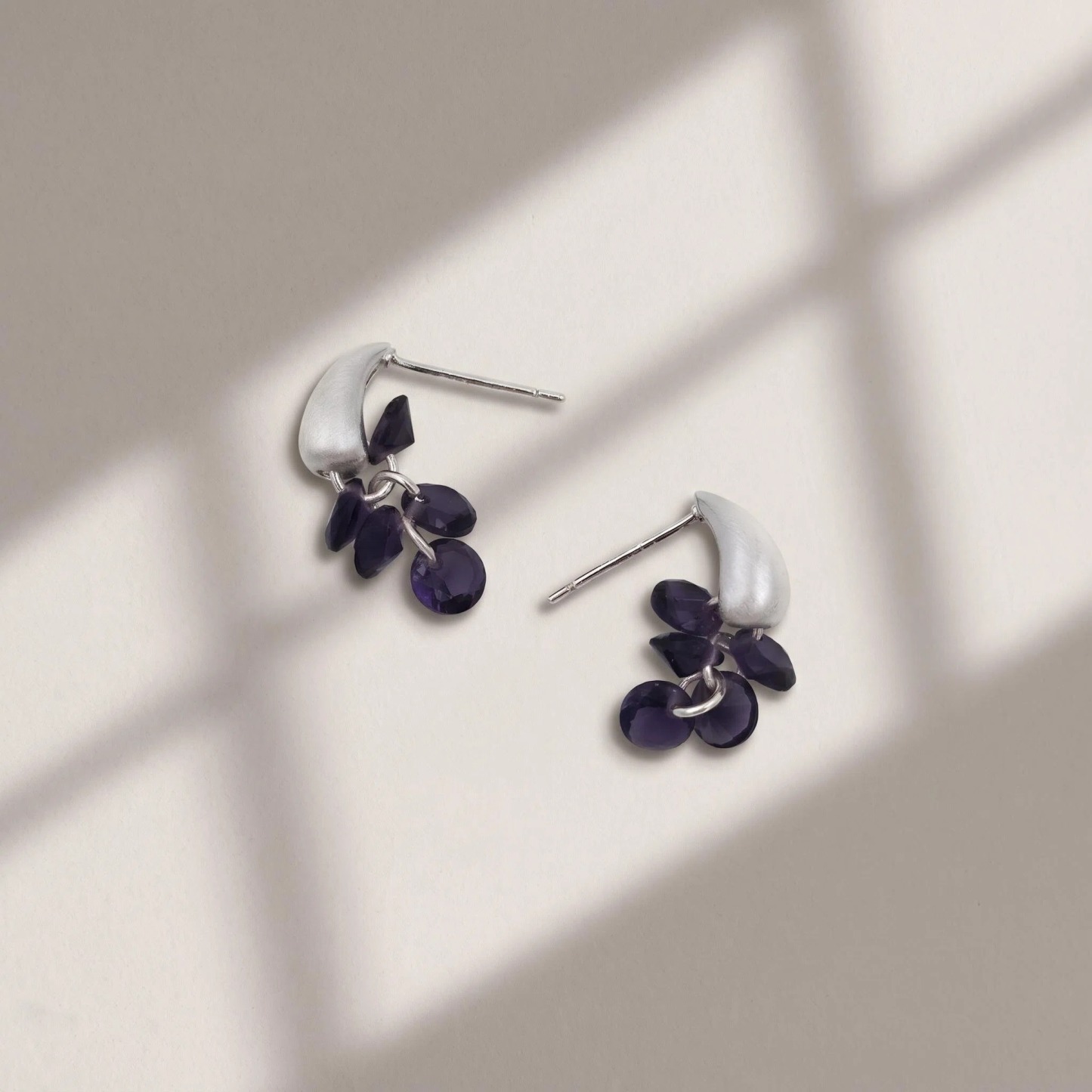 Silver-Tone Purple Petal Cluster Earrings