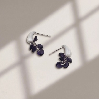 Silver-Tone Purple Petal Cluster Earrings