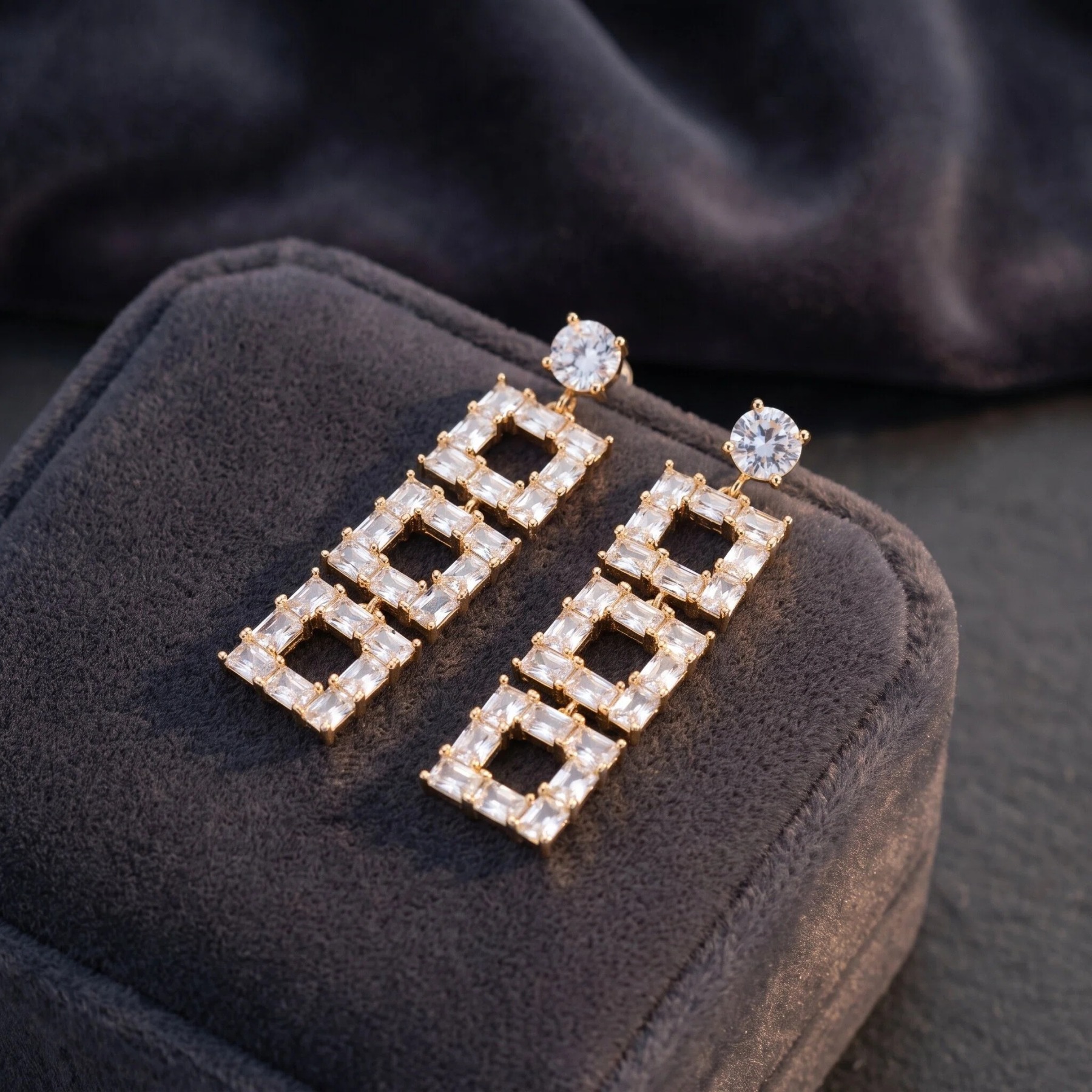 Gold-Tone Crystal Ladder Drop Earrings
