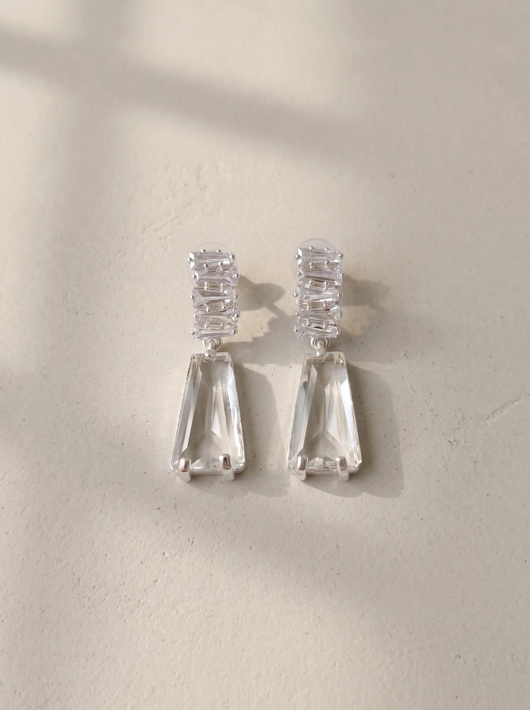 Silver-Tone Clear Crystal Trapezoid Earrings