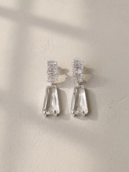 Silver-Tone Clear Crystal Trapezoid Earrings