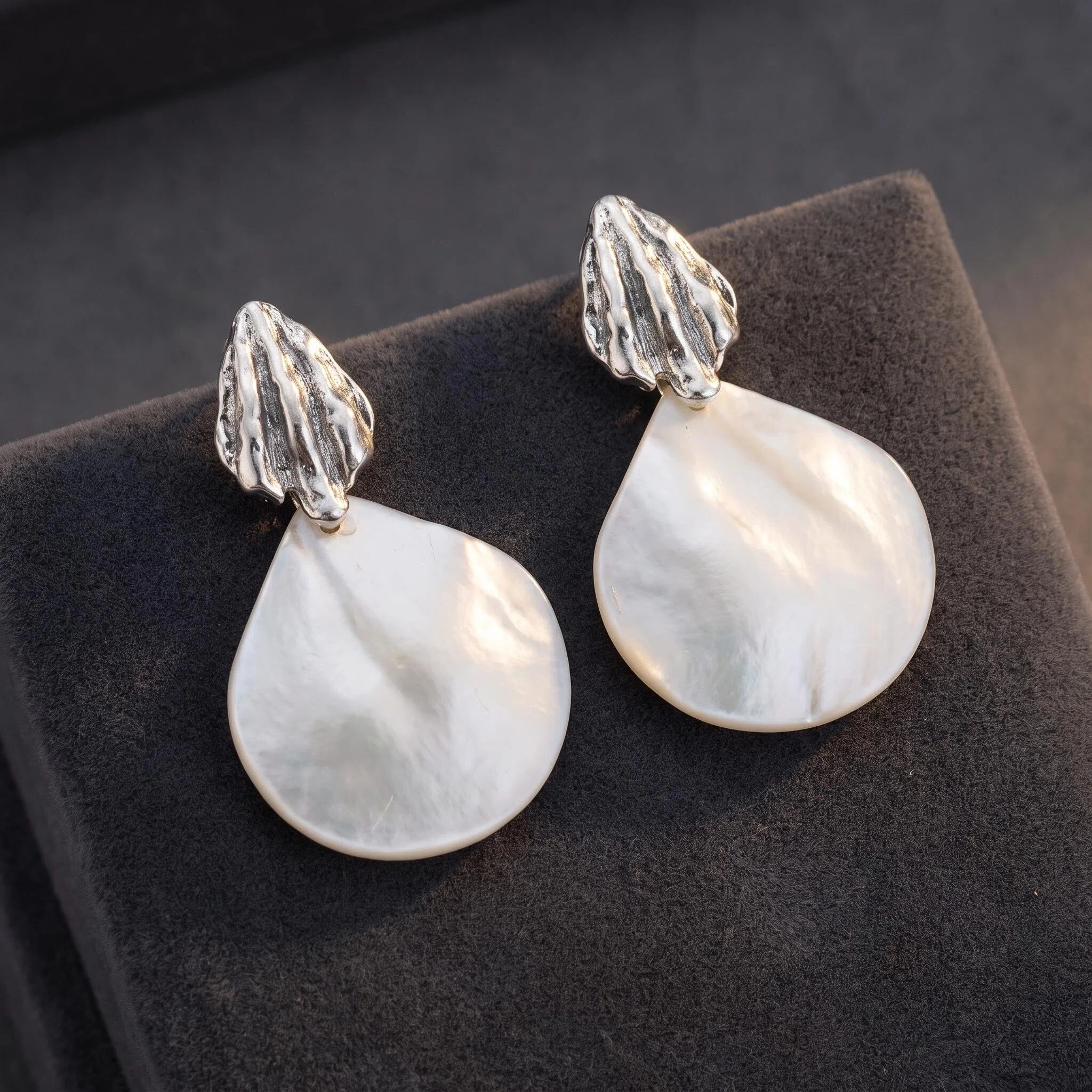 Silver-Tone Shell-Look Teardrop Earrings