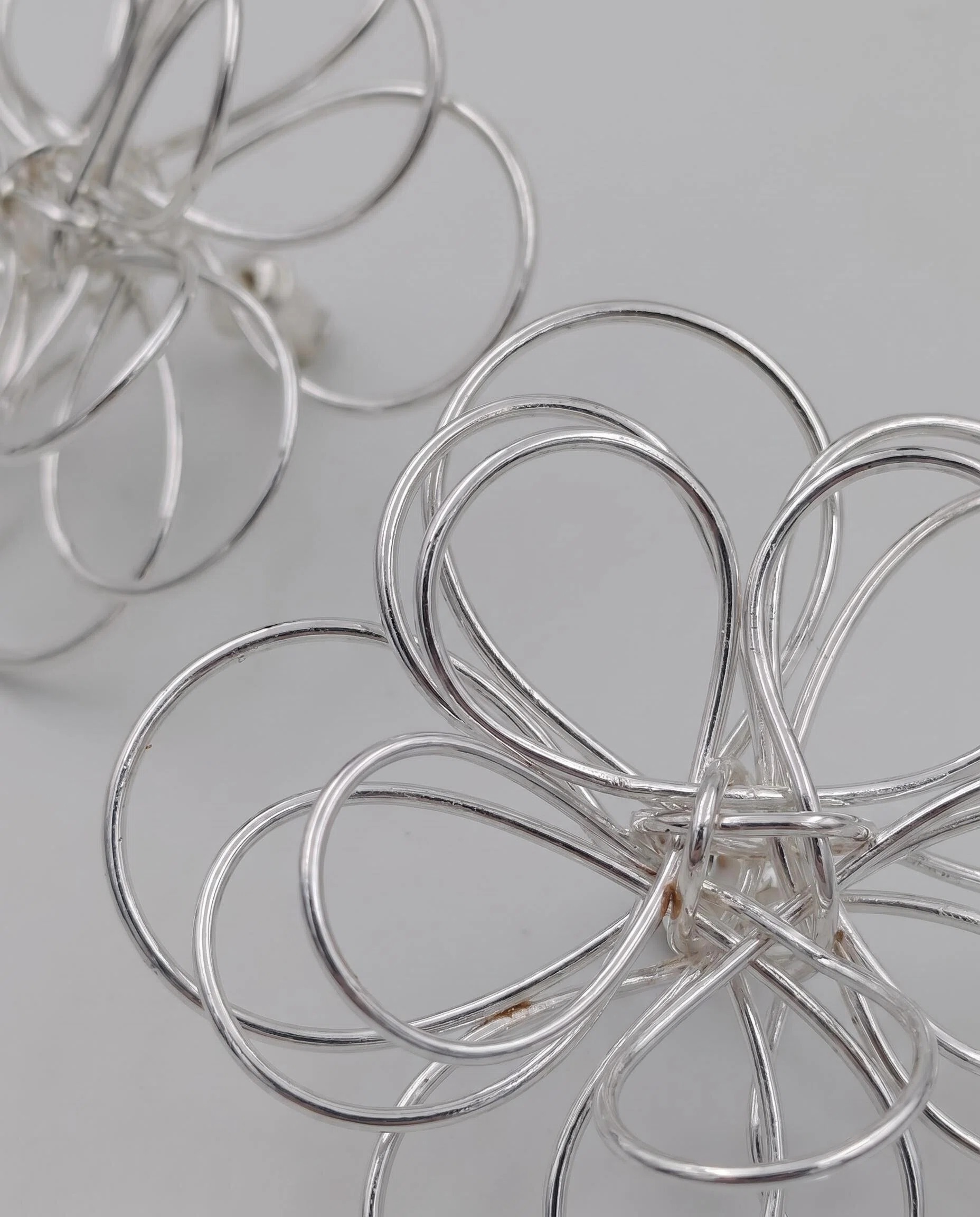 Silver-Tone Wire Flower Statement Stud Earrings