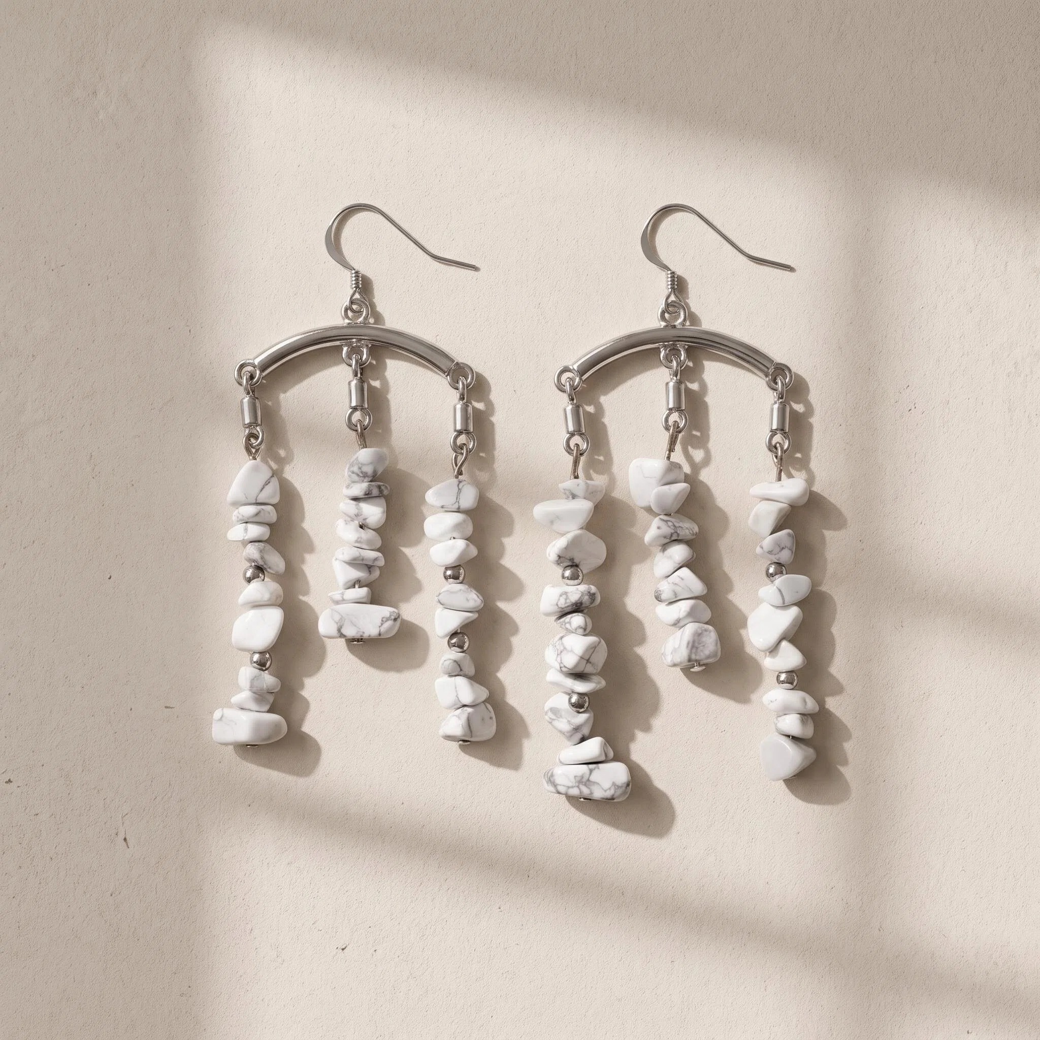 Silver-Tone White Beaded Chandelier Earrings