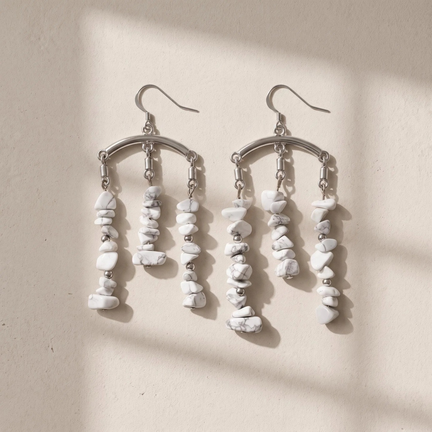 Silver-Tone White Beaded Chandelier Earrings