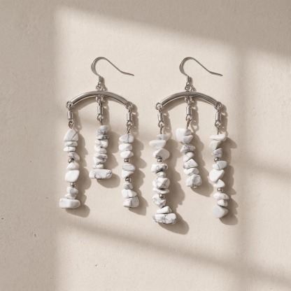 Silver-Tone White Beaded Chandelier Earrings