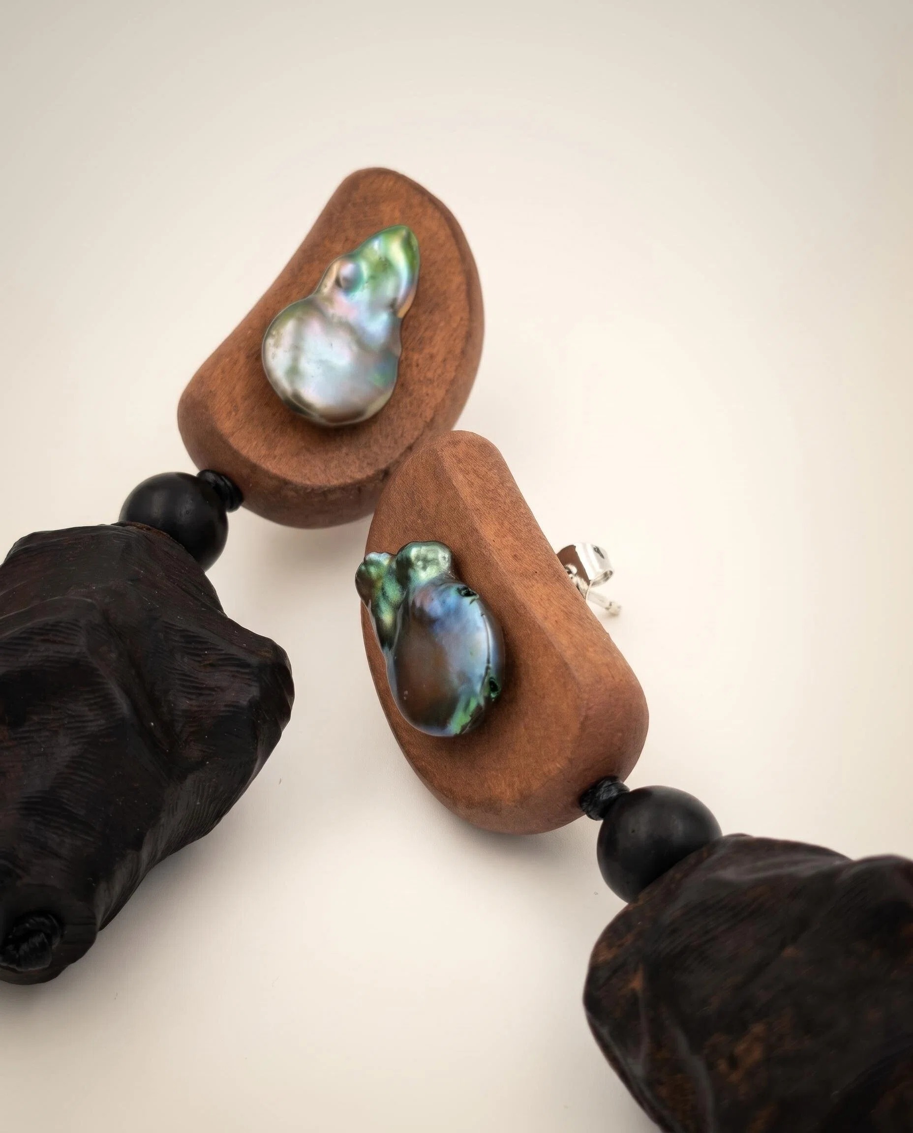 Wood-Look Black Carved Drop Earrings