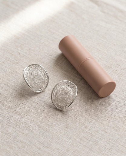 Silver-Tone Woven Oval Stud Earrings