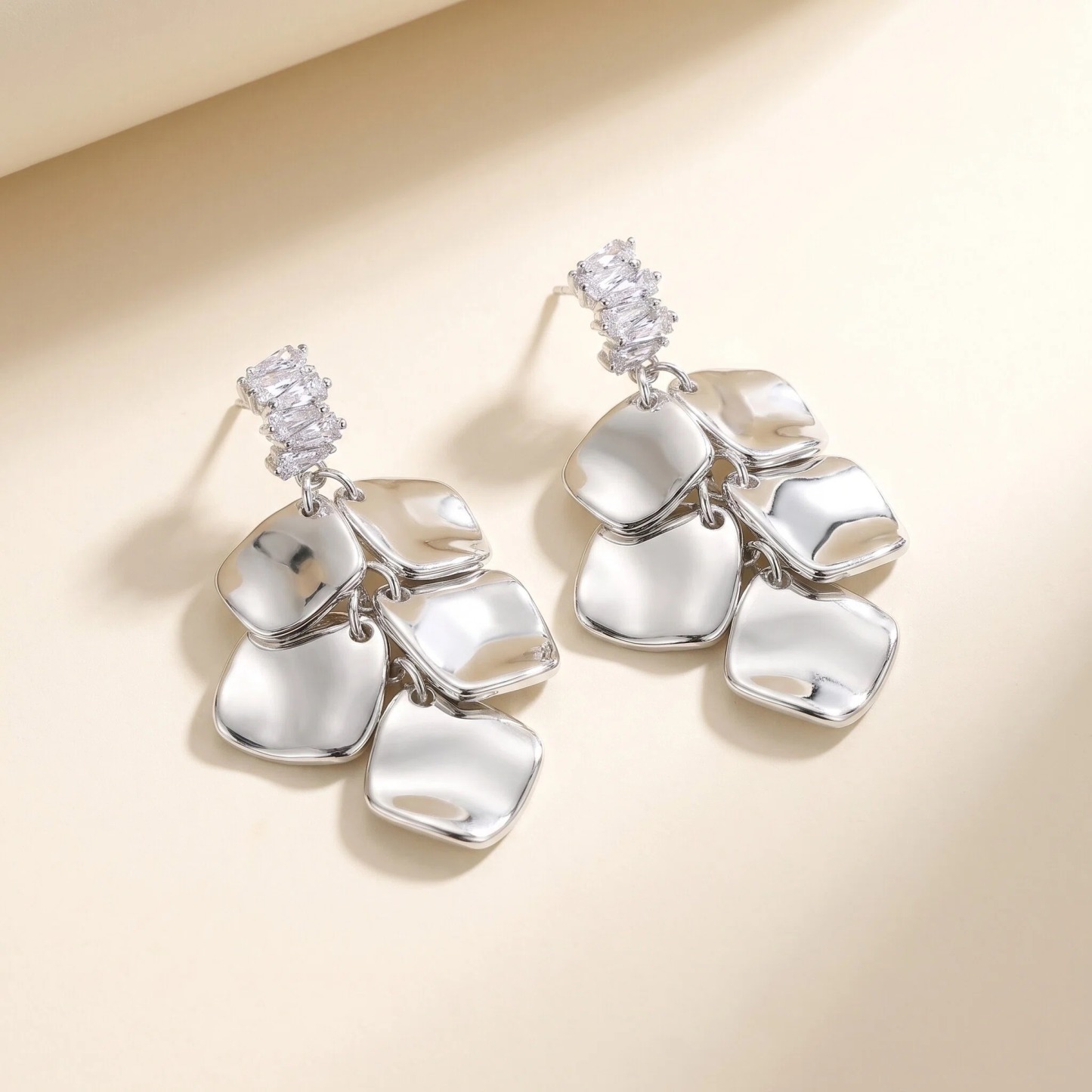 Silver-Tone Abstract Disc Drop Earrings