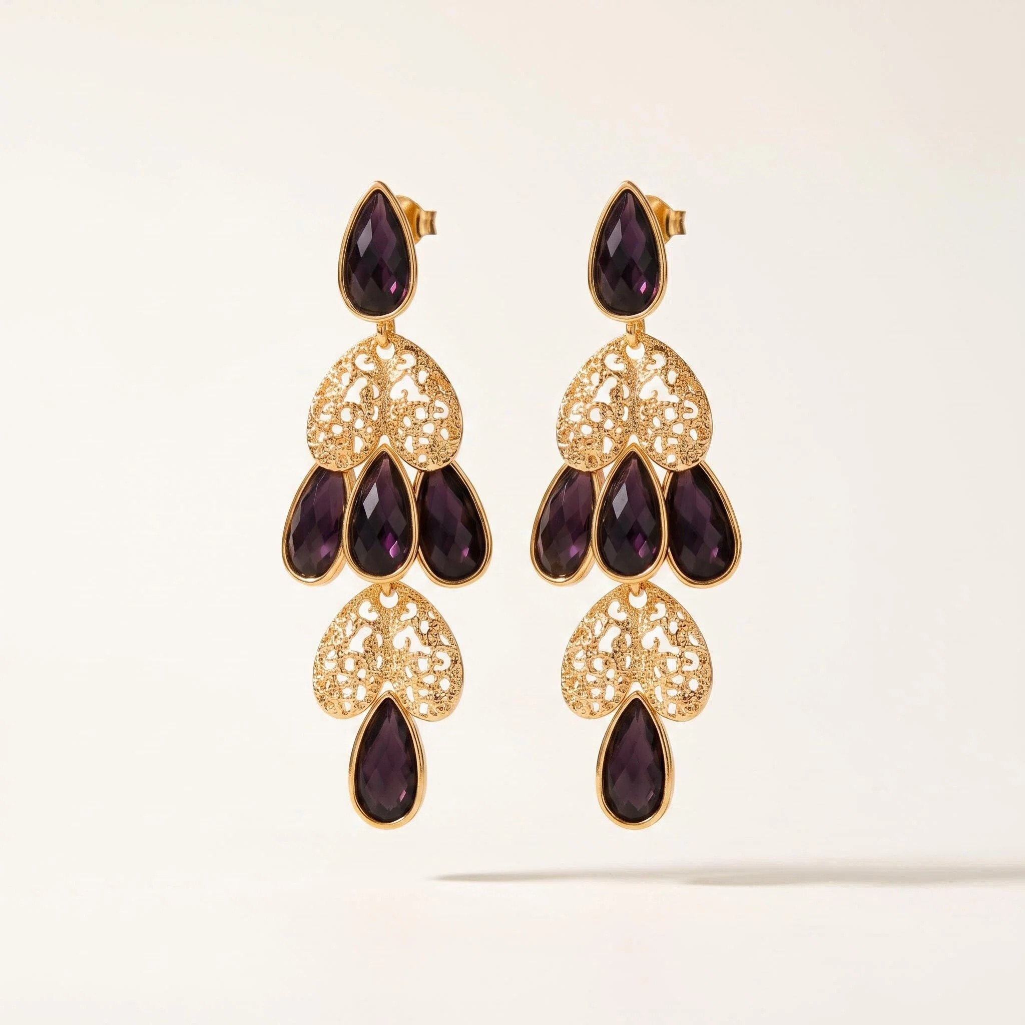 Gold-Tone Purple Crystal Chandelier Earrings