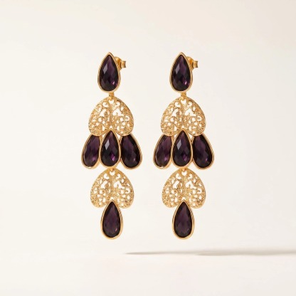 Gold-Tone Purple Crystal Chandelier Earrings