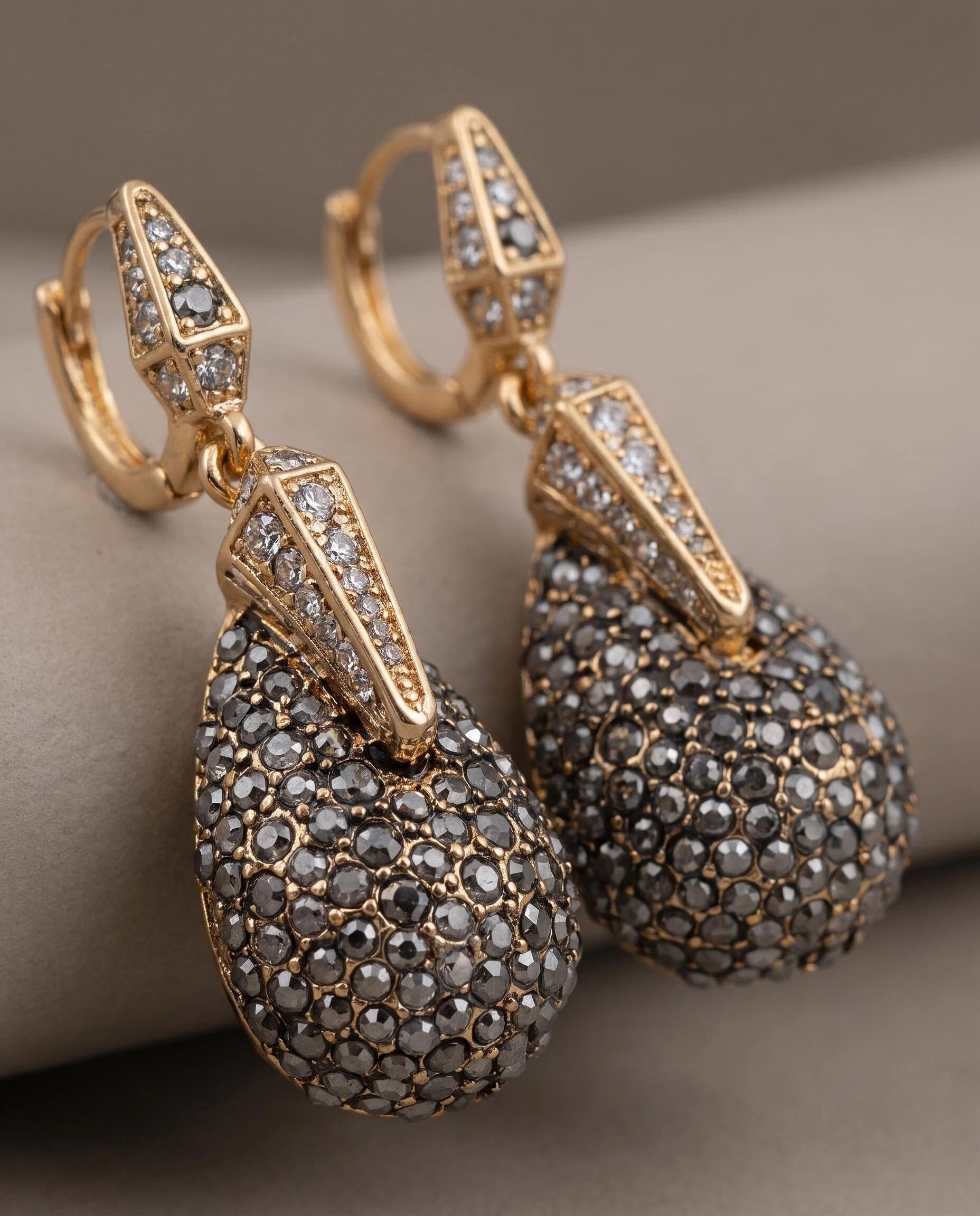 Gold-Tone Smoky Crystal Teardrop Earrings