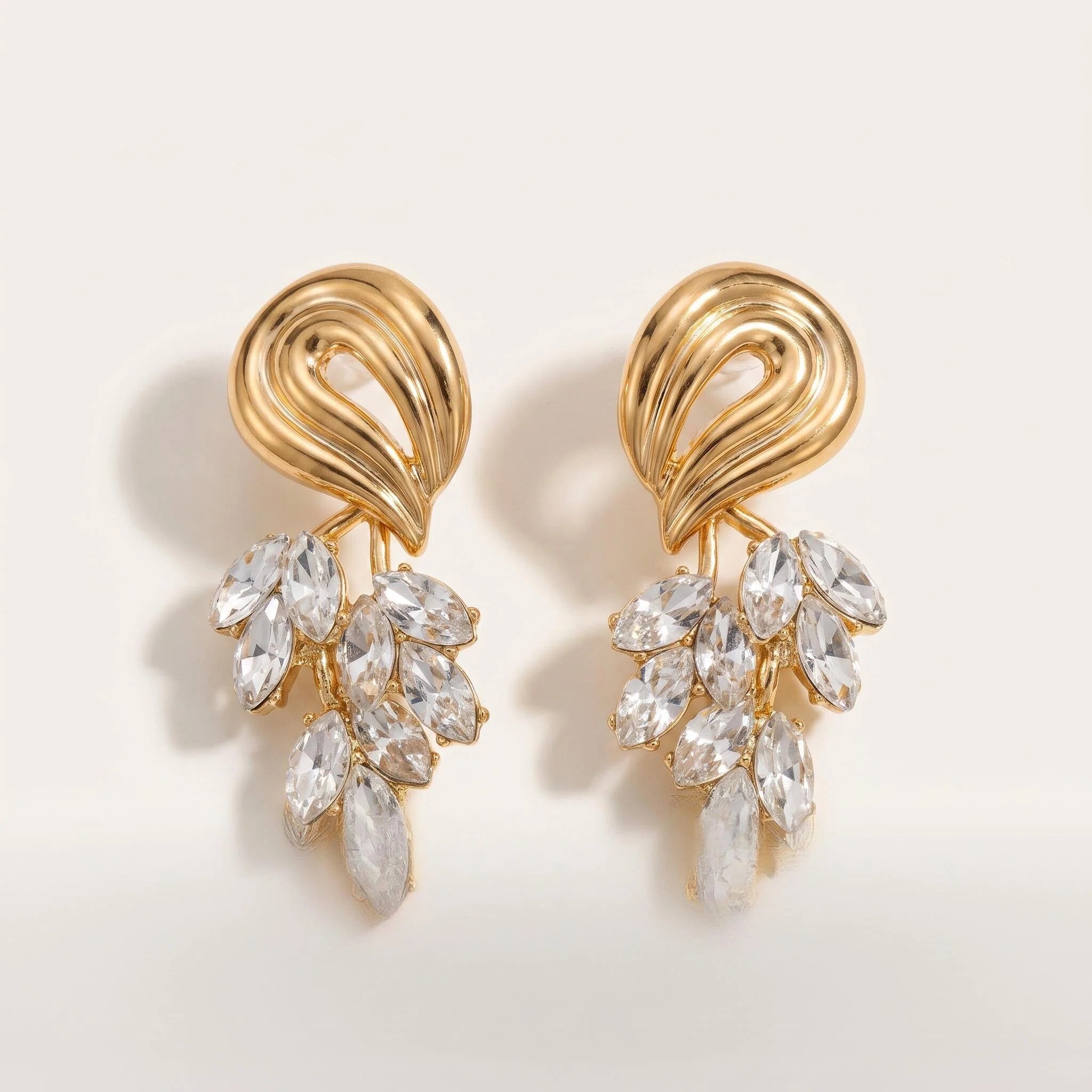 Gold-Tone Swirl Crystal Cluster Earrings