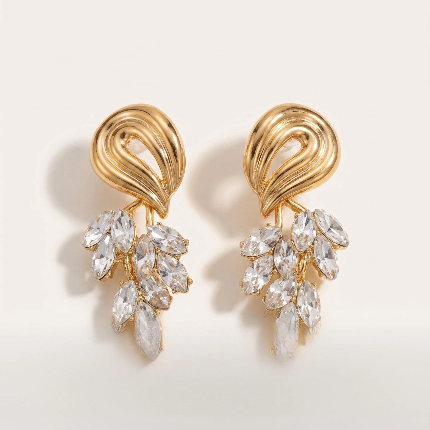 Gold-Tone Swirl Crystal Cluster Earrings