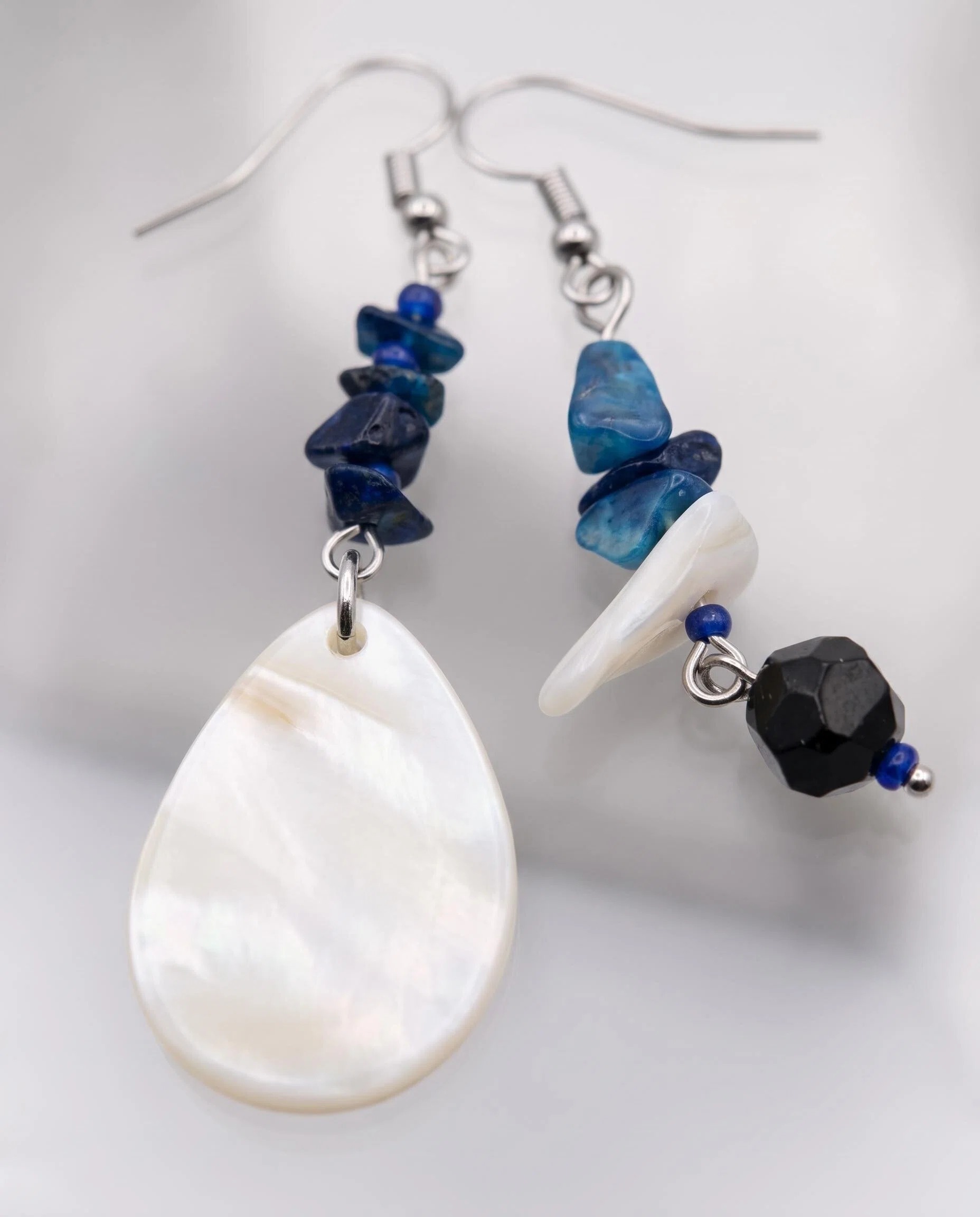 Asymmetric Blue Shell-Look Drop Earrings