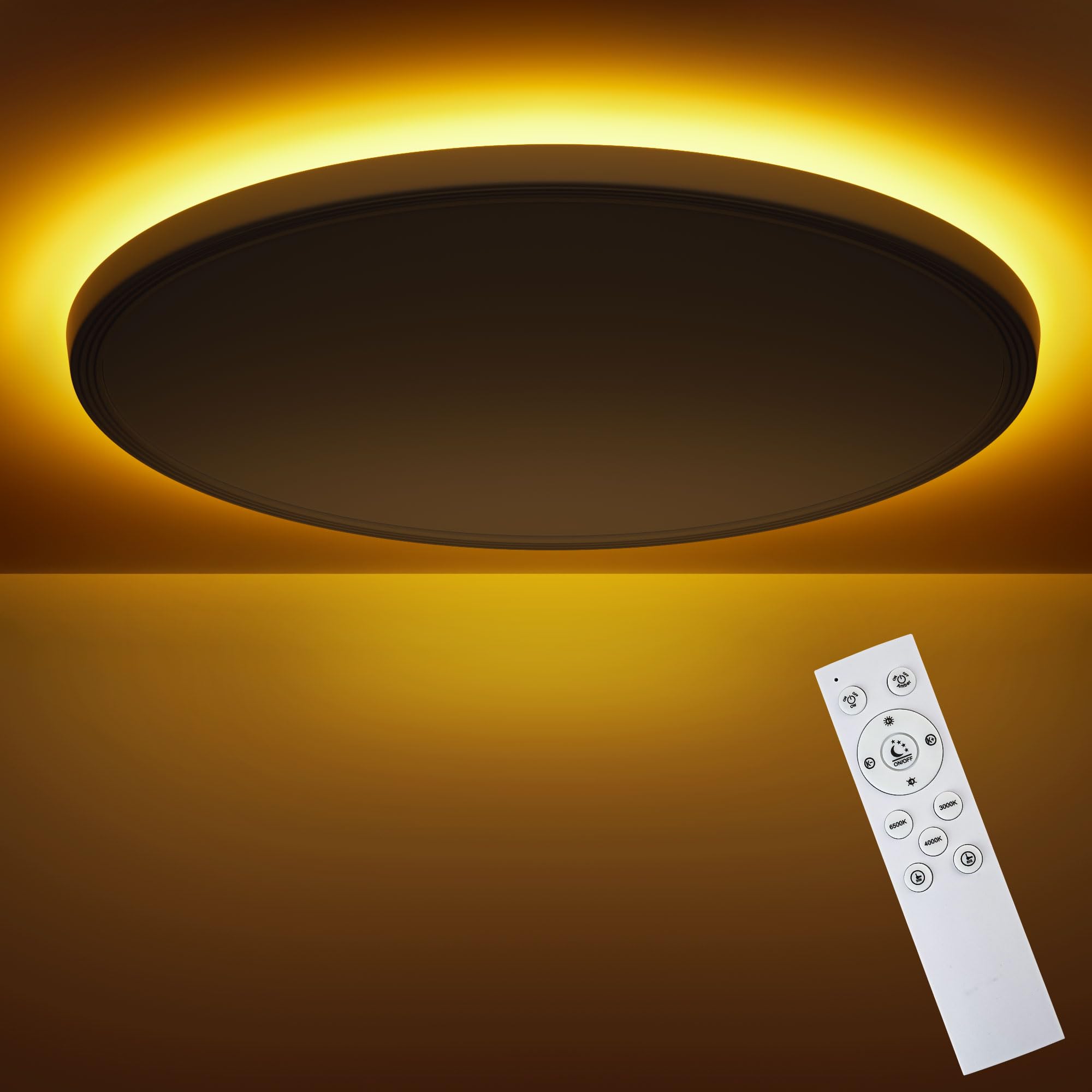 Luz de Techo Regulable, 24W 3000K-6500K Luz de Techo con Control Remoto, 2000LM IP44 Lámpara para Dormitorio, Cocina, Salón, Baño, Comedor, Pasillo Ø28cm [Clase de Eficiencia Energética E].