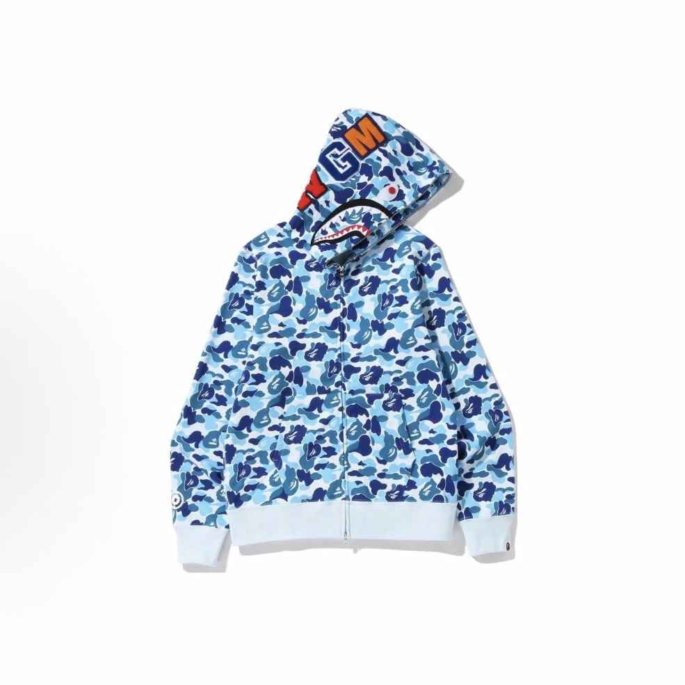 BAPE 鯊魚系列 迷彩拉鍊連帽衛衣