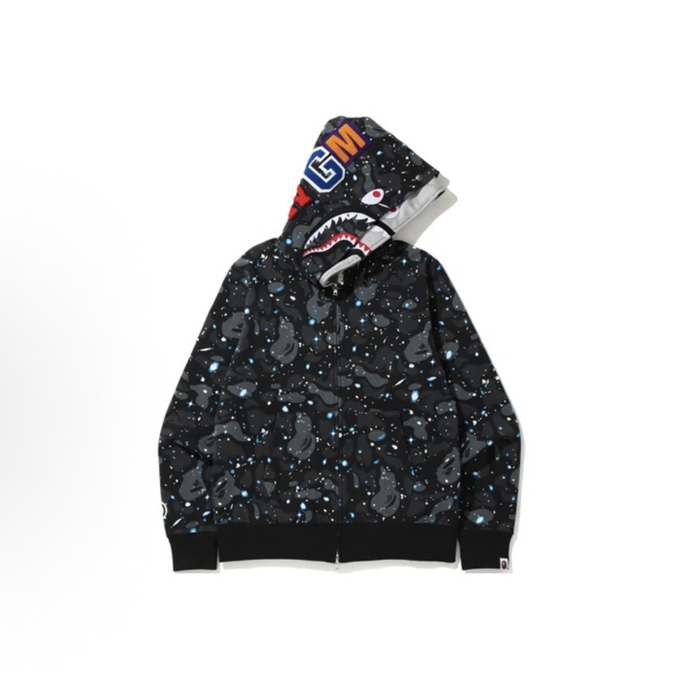  BAPE 星空迷彩圖案雙帽拉鍊衛衣