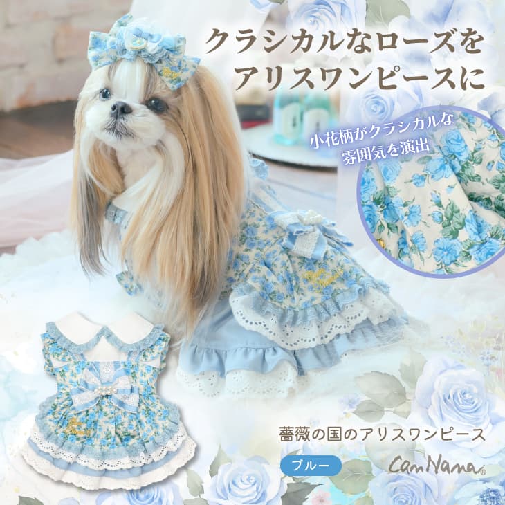 1187薔薇の国のアリスワンピース　ブルー