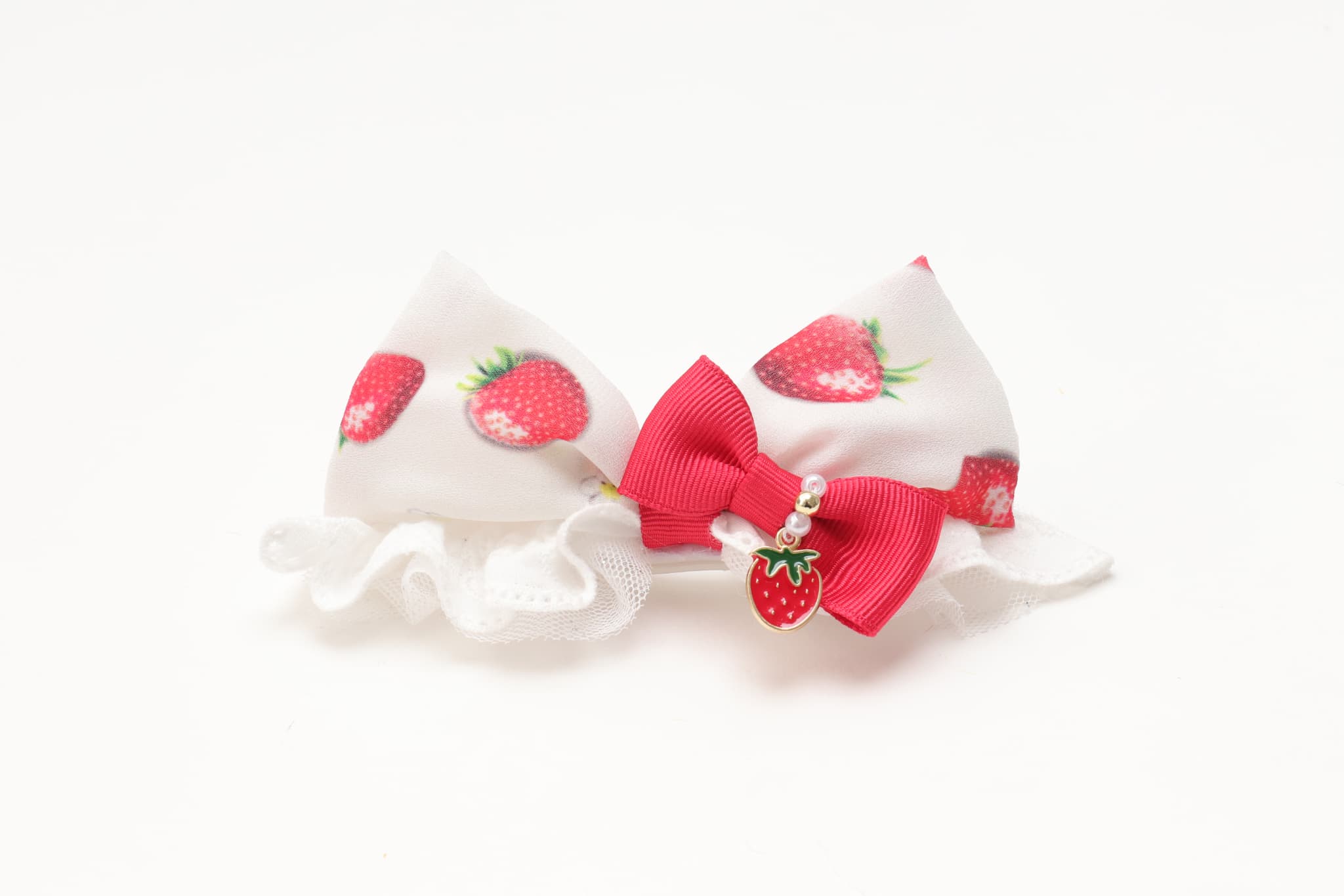 いちご柄カチューシャ風バレッタリボン