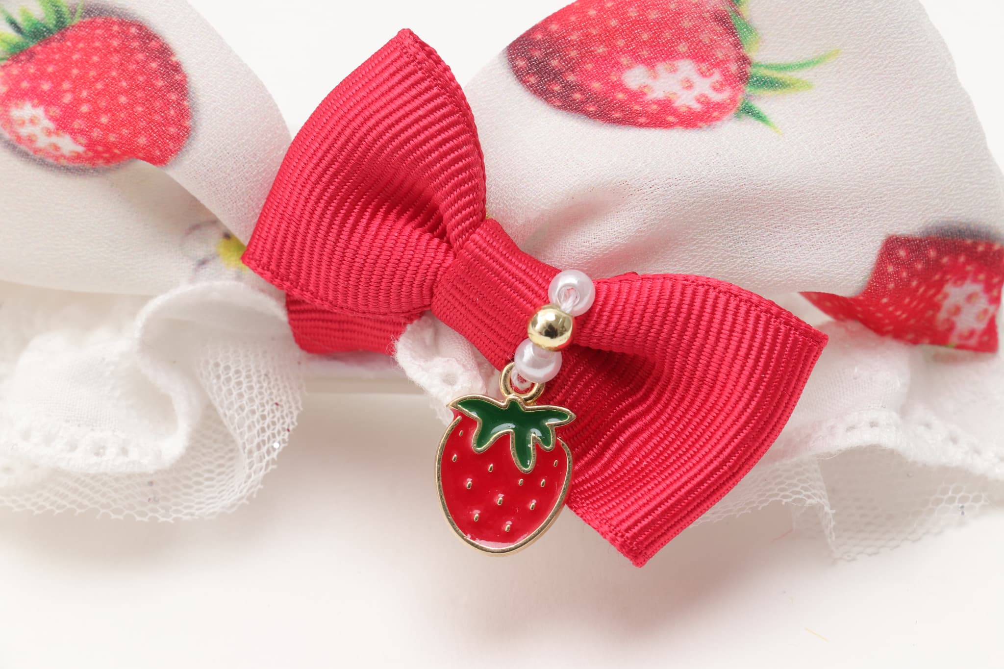 いちご柄カチューシャ風バレッタリボン