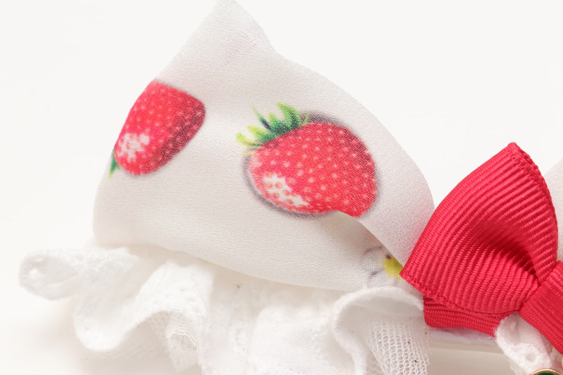 いちご柄カチューシャ風バレッタリボン