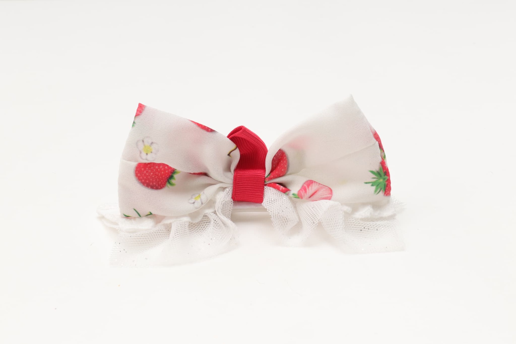 いちご柄カチューシャ風バレッタリボン