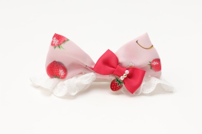 いちご柄カチューシャ風バレッタリボン
