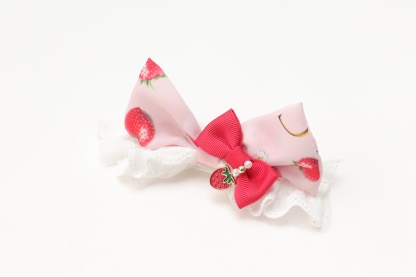 いちご柄カチューシャ風バレッタリボン