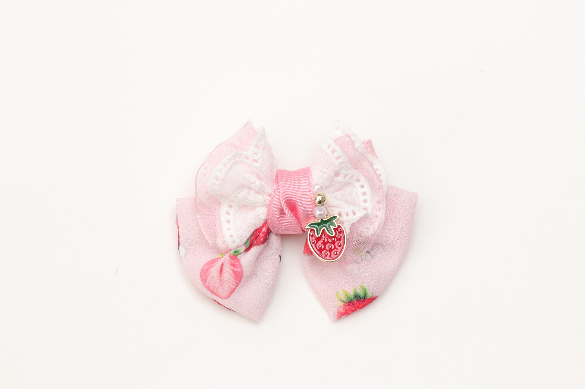 いちご柄シフォンミニバレッタリボン