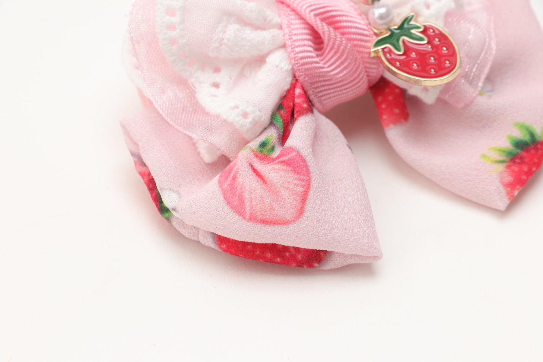 いちご柄シフォンミニバレッタリボン