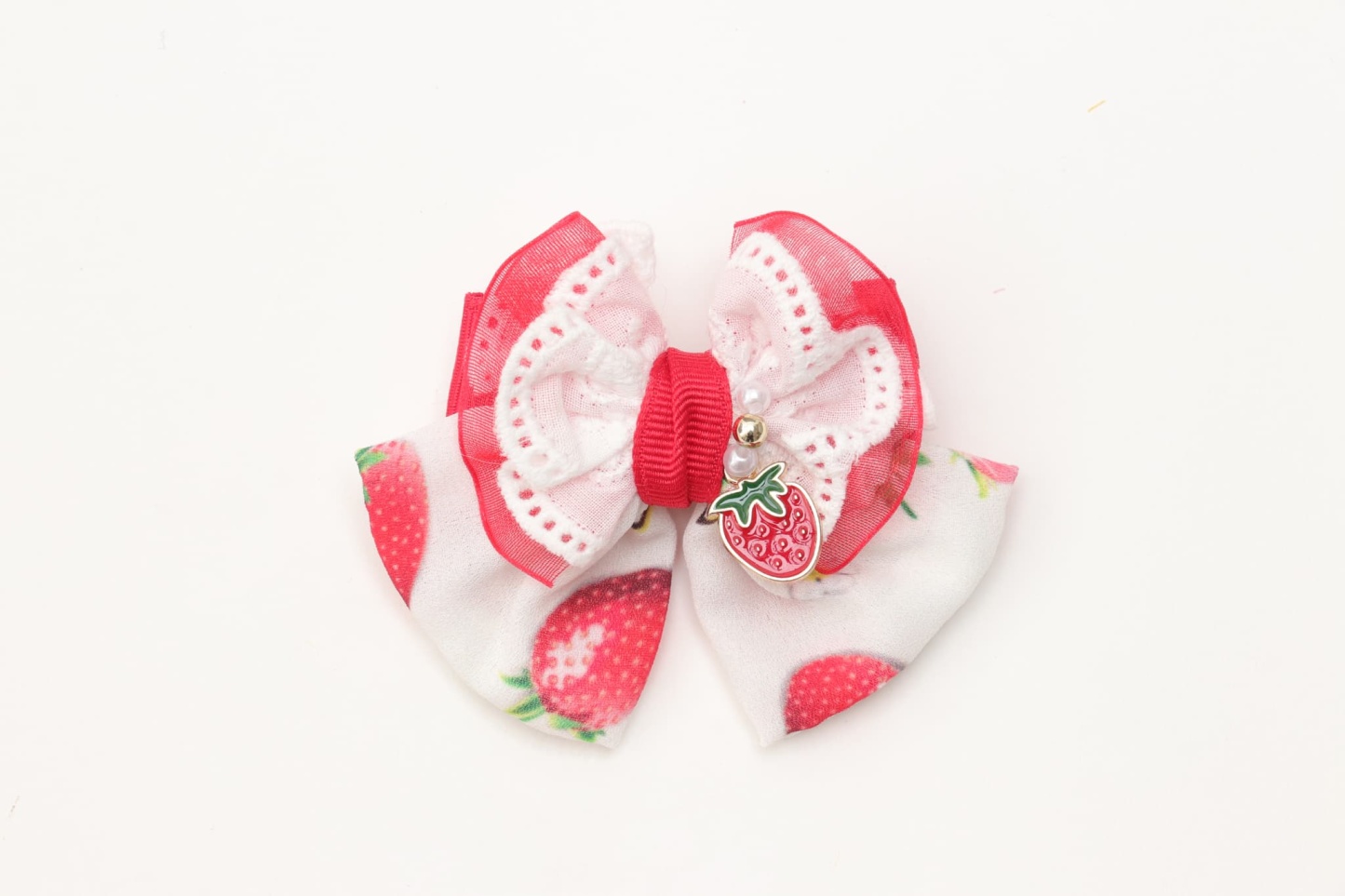 いちご柄シフォンミニバレッタリボン