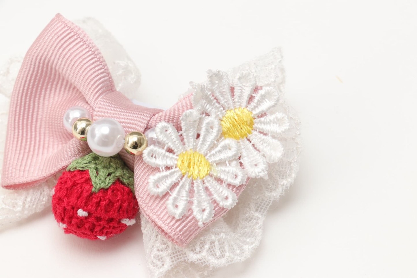 お花といちごのバレッタリボン