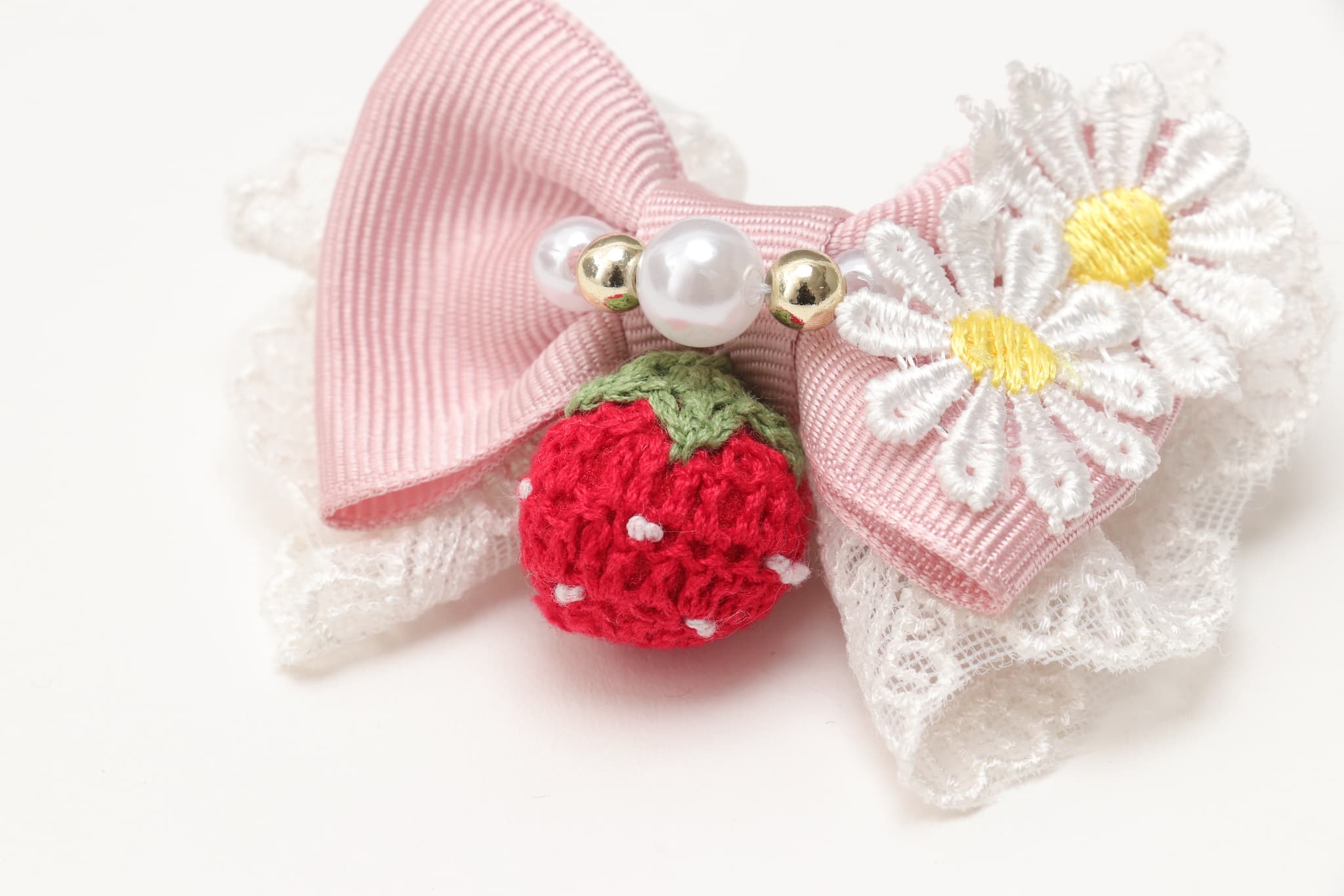 お花といちごのバレッタリボン