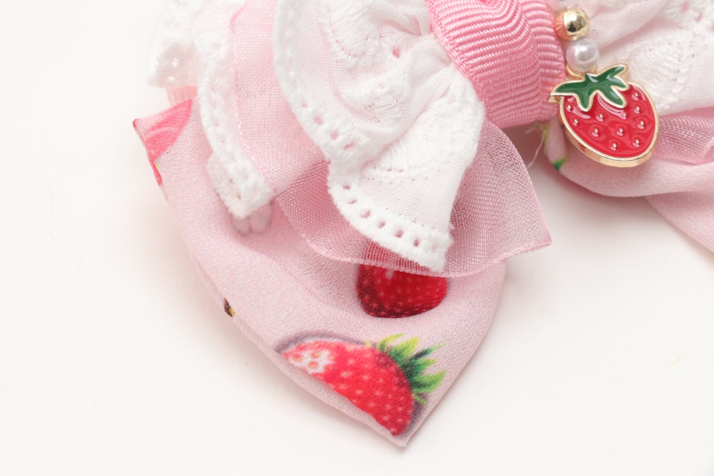 いちご柄シフォンバレッタリボン