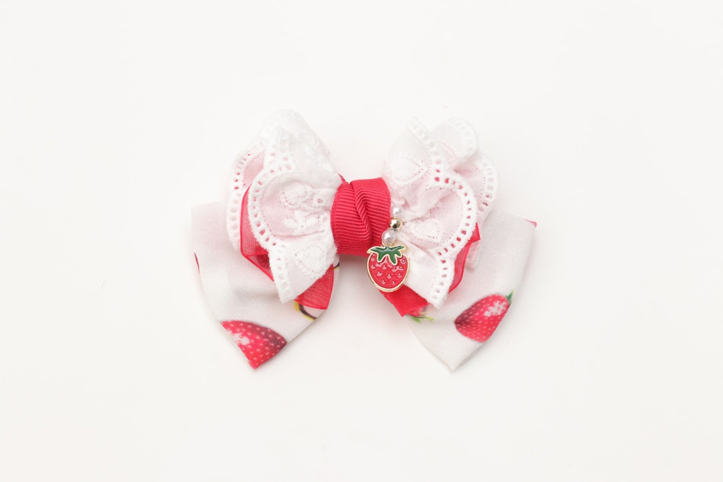 いちご柄シフォンバレッタリボン