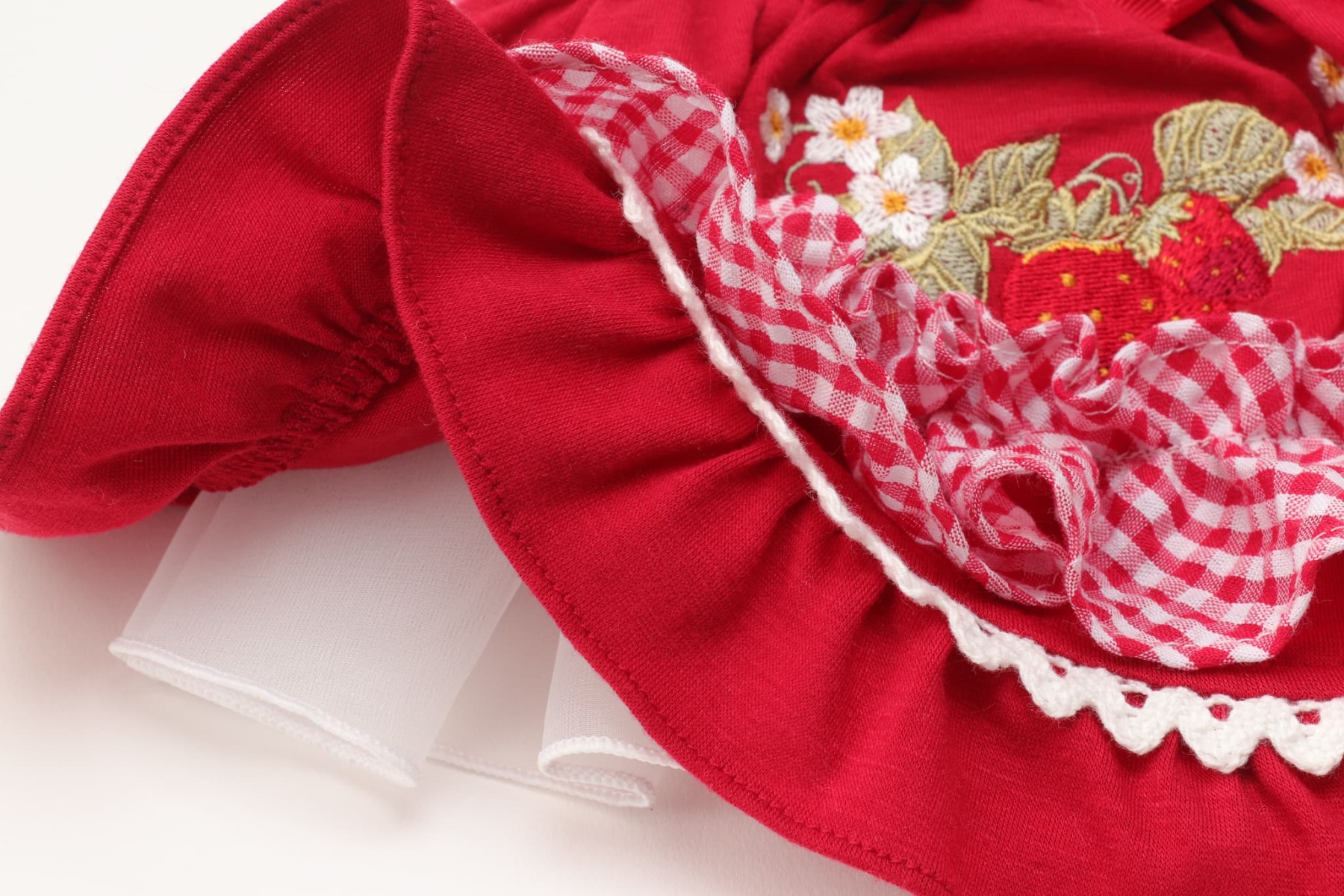 レトロいちごギンガムフリルワンピース